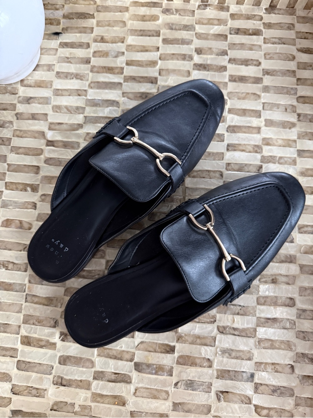 Time and Tru Size 8 Black Horsebit Mule Loafers Slip On Gold Hardware